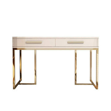 47" Rectangular Writing Desk White Computer Desk with Drawer Gold Leg-Desks,Furniture,Office Furniture